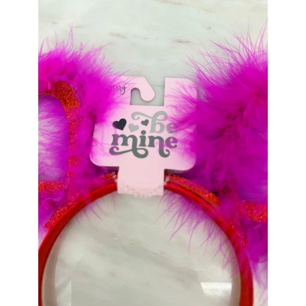 Nordstrom Be Mine Pink Feather Glitter Heart Headband Valentines Day Accessory